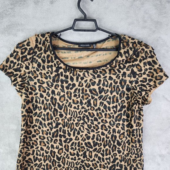 Women's Notations Brown Leopard Print Blouse Top round Neck Short Sleeve XL - Picture 4 of 12